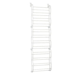 Shoe Rack - White over-the-door multi-tier metal storage unit with top mounting hooks