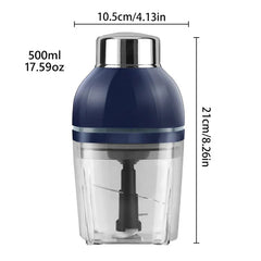 Smoothie Maker - Clear view of a food chopper showing its dimensions and 500ml capacity labeling