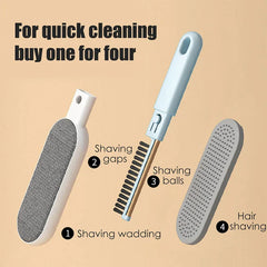 Four separate cleaning tool components are laid out against a beige background, showcasing different functional parts.