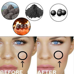 Facial Extraction Tool - Split before-after facial comparison graphic showing textured skin on left, smooth skin on right, with four circular ingredient illustrations above