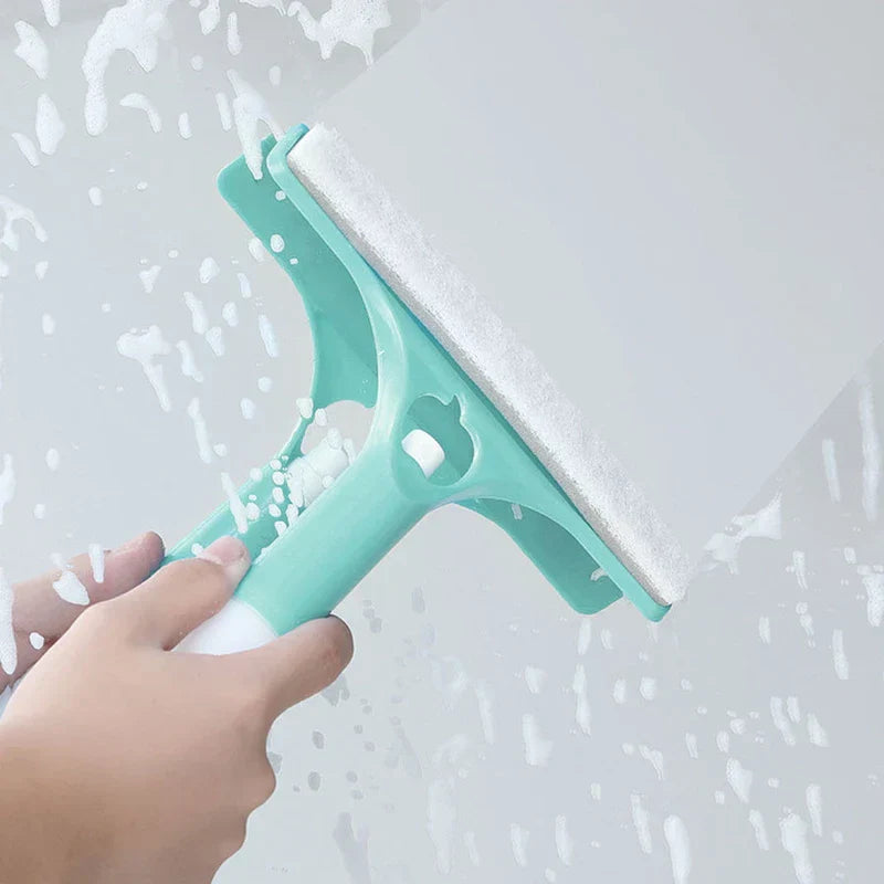 Window cleaner and squeegee tool held for use on glass