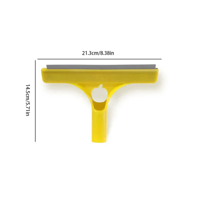 Window Squeegee Cleaner - Yellow window squeegee head with gray blade, displayed with length and height measurements