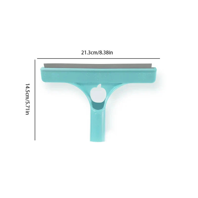 Window Squeegee Cleaner - Turquoise window squeegee head with gray blade, displayed with length and height measurements