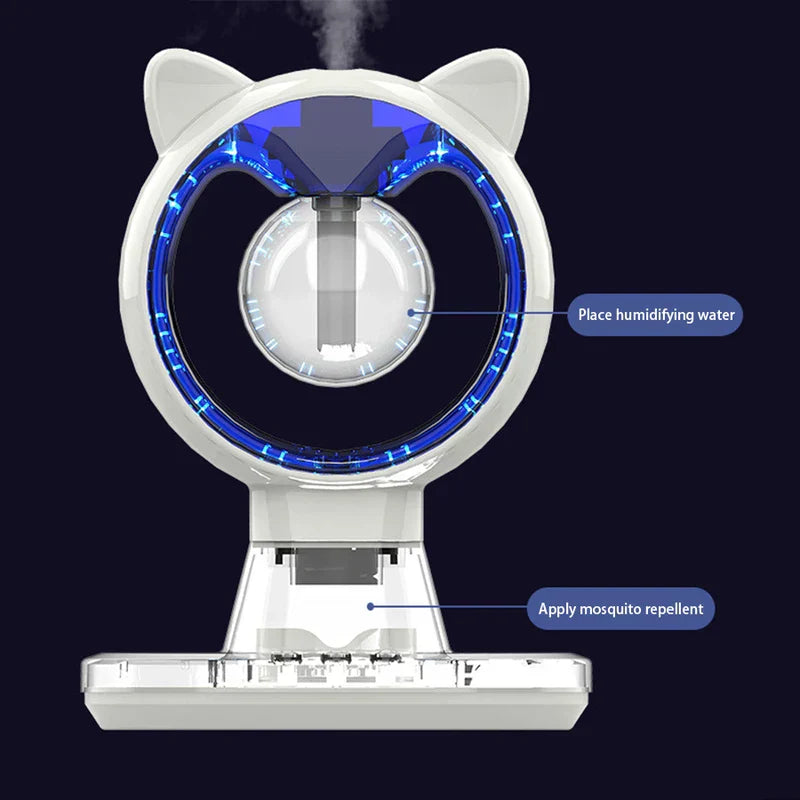 Mosquito Killer Lamp - Cat-shaped device cross-section diagram labeling a water section and a repellent section