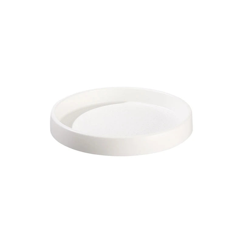 Rotating Storage Turntable Tray Organizer - Plain white round raised-edge tray against a white studio background