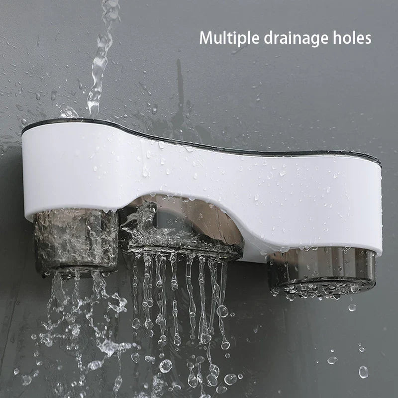 Shelf Organizer - Wall-mounted kitchen utensil holder with water draining through multiple holes in its bottom compartments