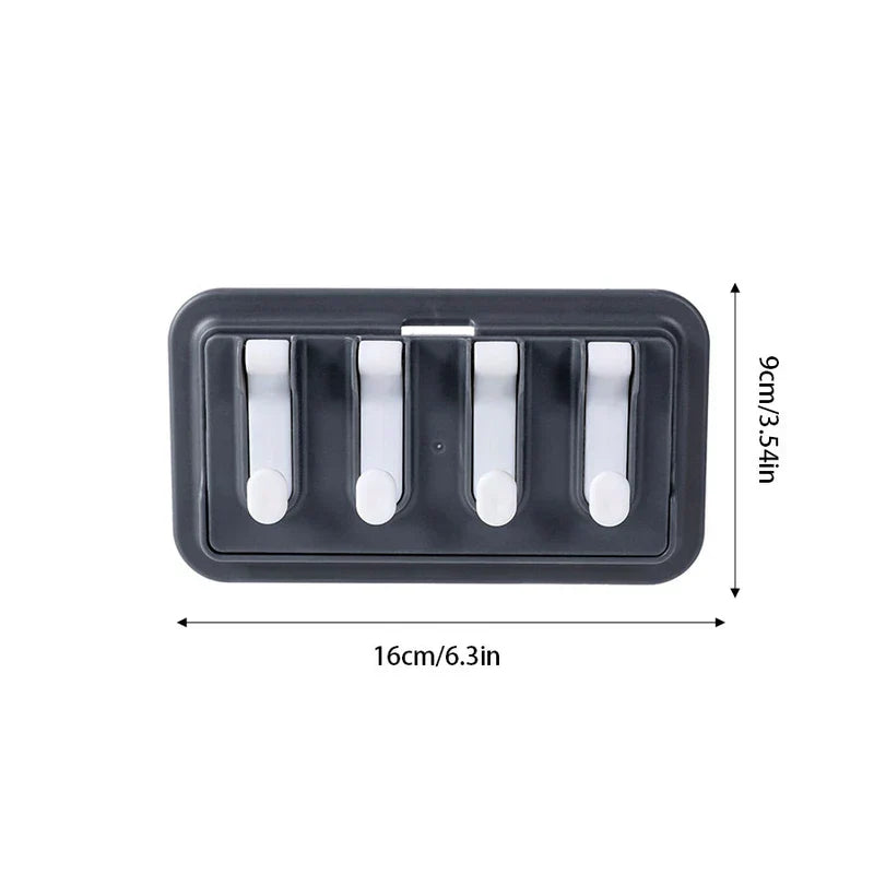 Utility Hook Hanger - Dark gray wall-mounted hook rack with four white hooks, size 16cm by 9cm.