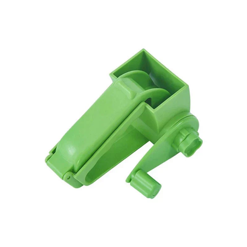Vegetable Grater - Bright green plastic rotary kitchen prep tool, angled view on plain white background