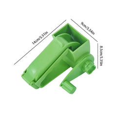 Vegetable Grater - Green plastic kitchen rotary tool shown with its dimensions labeled, closed view.