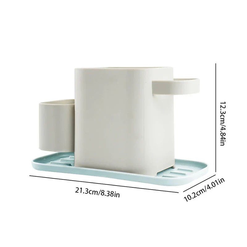 Garage System Storage - Plastic kitchen organizer with light blue drip tray, dimension labels showing size measurements