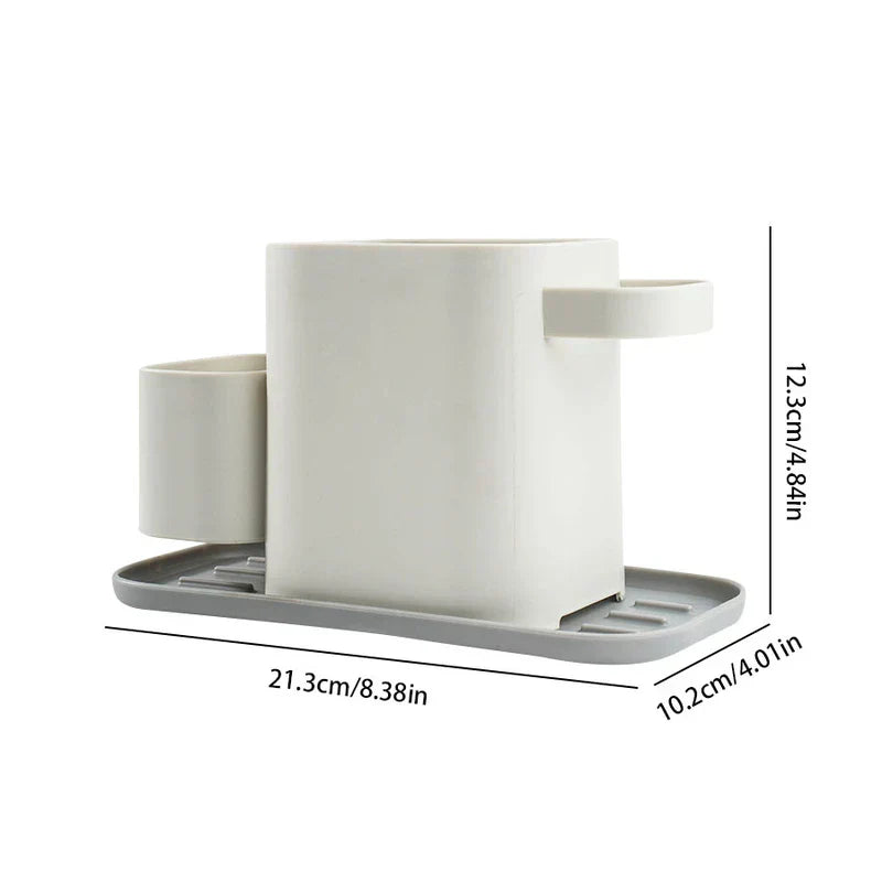 Garage System Storage - Identical plastic organizer with gray drip tray, same dimension labels displayed