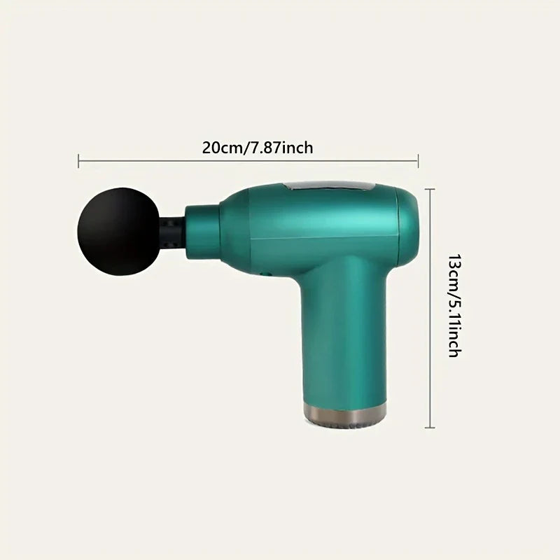 muskelroller stick - Tiefengewebsmassagegerät - Tealfarbene Mini-Massagepistole mit rundem Massagekopf, mit Längen- und Höhenmesslinien