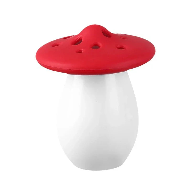 Mini Fridge And Wine Cooler - Front view of red-capped white-bodied mushroom shaped cooler on plain white background