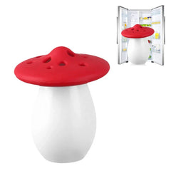 Mini Fridge And Wine Cooler - Mushroom shaped cooler shown next to open full-size refrigerator demonstrating placement scale