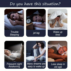 Natural Sleep Aid Patch Insomnia Relief - Infographic showing six common sleep-related issues with corresponding photos and text labels