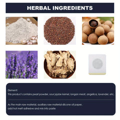Natural Sleep Aid Patch Insomnia Relief - Product herbal ingredient infographic with five grid photos plus descriptive text block below