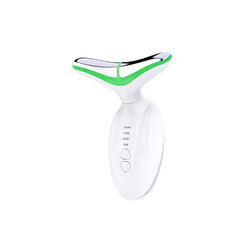 Neck Beauty Firming Lifting Massager - Handheld personal care device with green accent trim, contoured application head, and labeled function buttons on white body