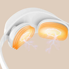Neck Shoulder Massager - Close-up of a white neck massager with two glowing orange heated massage pads emitting electric pulse effects