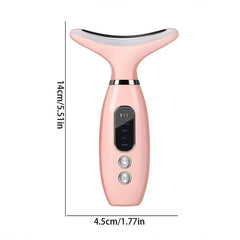 Dispositivo reafirmante de piel para cuello: masajeador facial y de cuello rosa con dimensiones de 14 cm de alto y 4,5 cm de ancho