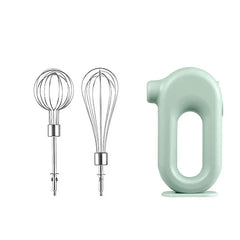 Electric Hand Mixer - Mint green motor unit displayed alongside two included metal whisk attachments