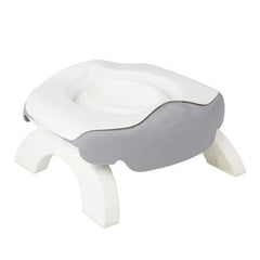 Folding Travel Potty - Gray and white assembled potty with integrated fold-out legs