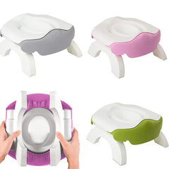 Folding Travel Potty - Assorted color potty variants shown open and folded compactly in hands