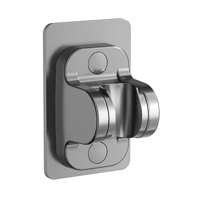 Shower Head Holder Bracket - Gunmetal gray adhesive wall mount bracket shown against a plain white background