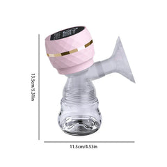 Nursing Milk Expression Pumping System Kit - Pink integrated electric breast pump with clear collection bottle and horn flange, product height and width marked.