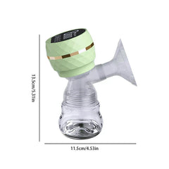 Nursing Milk Expression Pumping System Kit - Light green integrated electric breast pump with clear collection bottle and horn flange, product height and width marked.