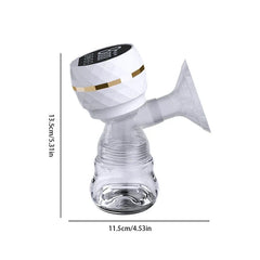 Nursing Milk Expression Pumping System Kit - White integrated electric breast pump with clear collection bottle and horn flange, product height and width marked.