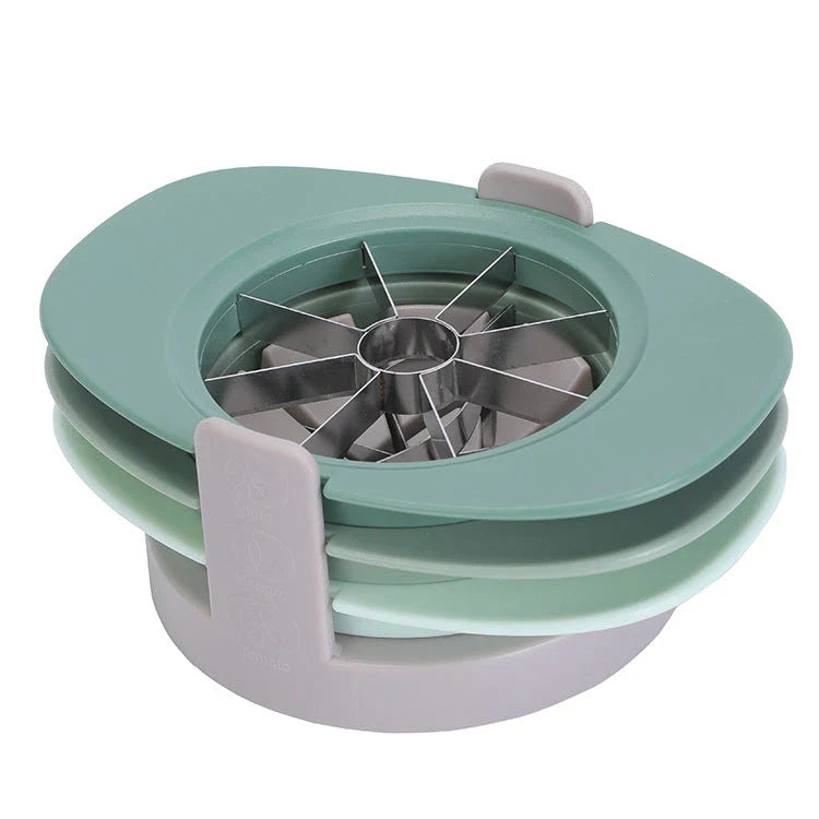 Fruit Slicer Set - stacked multi-blade prep tool with sage and gray plastic frames