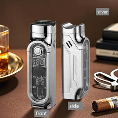 Straight Lighters - Silver finish front and side view with digital display and power button