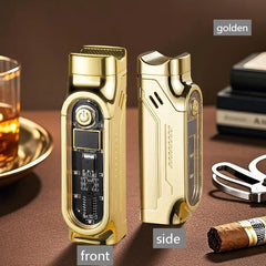 Straight Lighters - Golden finish front and side view with visible internal circuit board