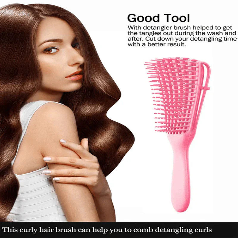 Close-up of the flexible bristles of the detangling hair comb