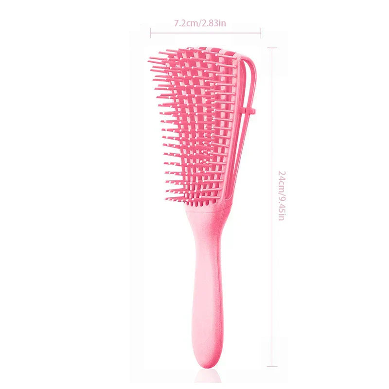 Hair Comb - Pink detangling hairbrush with displayed dimensions: 7.2cm wide, 24cm long, on a white background.