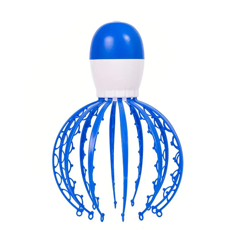 Head Scalp Massager - Blue and white octopus-shaped vibrating scalp relaxation tool against a plain white background