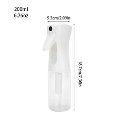 Oil Sprayer - White continuous spray bottle, 200ml capacity, with width and height measurements marked against a white background.