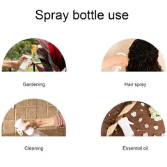 Oil Sprayer - Diagram titled 'Spray bottle use' showing four labeled usage example circular photos for the spray bottle.