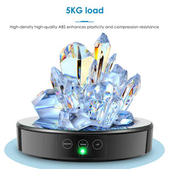 Led Strip Lights - Rotating display stand holding a faceted iridescent crystal cluster, showing 5KG load capacity