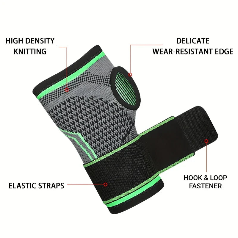 Padded Weightlifting Workout Gloves Palm Protection - Single wrist support with labeled structural details including knit fabric, edge, straps, and hook-and-loop fastener