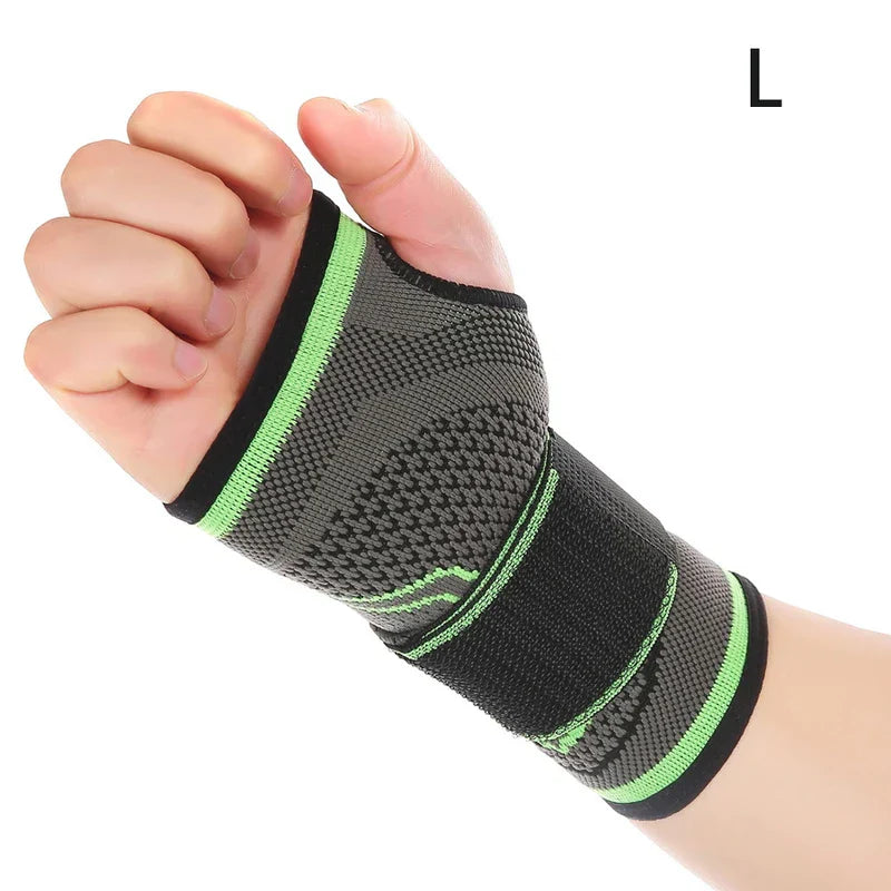 Compression Glove - Wrist support worn on a hand, marked with L size label in the corner