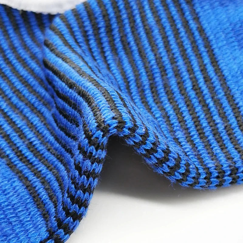 Palm Hand Brace Support Glove - Close-up of folded blue and black striped knit fabric of the wrist support, showing woven texture