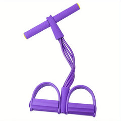 Resistance Band Exerciser - Purple foot pedal resistance exerciser with twisted elastic tubes, foam-covered handle and plastic foot rests