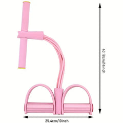 Resistance Band Exerciser - Pink fitness tool with dimension labels showing 14 inch total length and 10 inch width across foot loops
