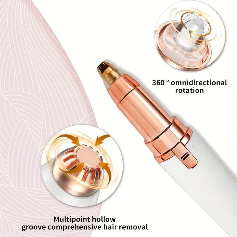 detailtrimmer - Diagramm, das die Drehung des Trimmerkopfs und den Haarausziehmechanismus zeigt