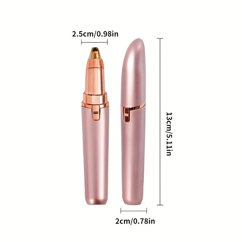 detailtrimmer - Zwei Ansichten eines roségoldenen Stift-Friseurgeräts mit Maßen in cm und Zoll