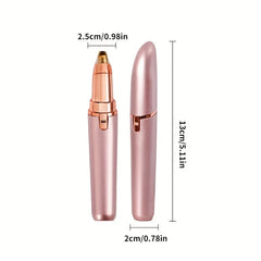 detailtrimmer - Zwei Ansichten eines roségoldenen Stift-Friseurgeräts mit Maßen in cm und Zoll