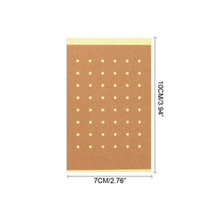 Pain Relief Patch - A single tan perforated adhesive patch with pale yellow borders, dimensioned 10cm tall by 7cm wide.