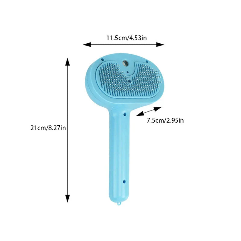 Blue Light Spray Grooming Comb Brush - Light blue pet brush with matching size markings, bristle head facing forward.
