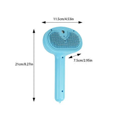 Blue Light Spray Grooming Comb Brush - Light blue pet brush with matching size markings, bristle head facing forward.